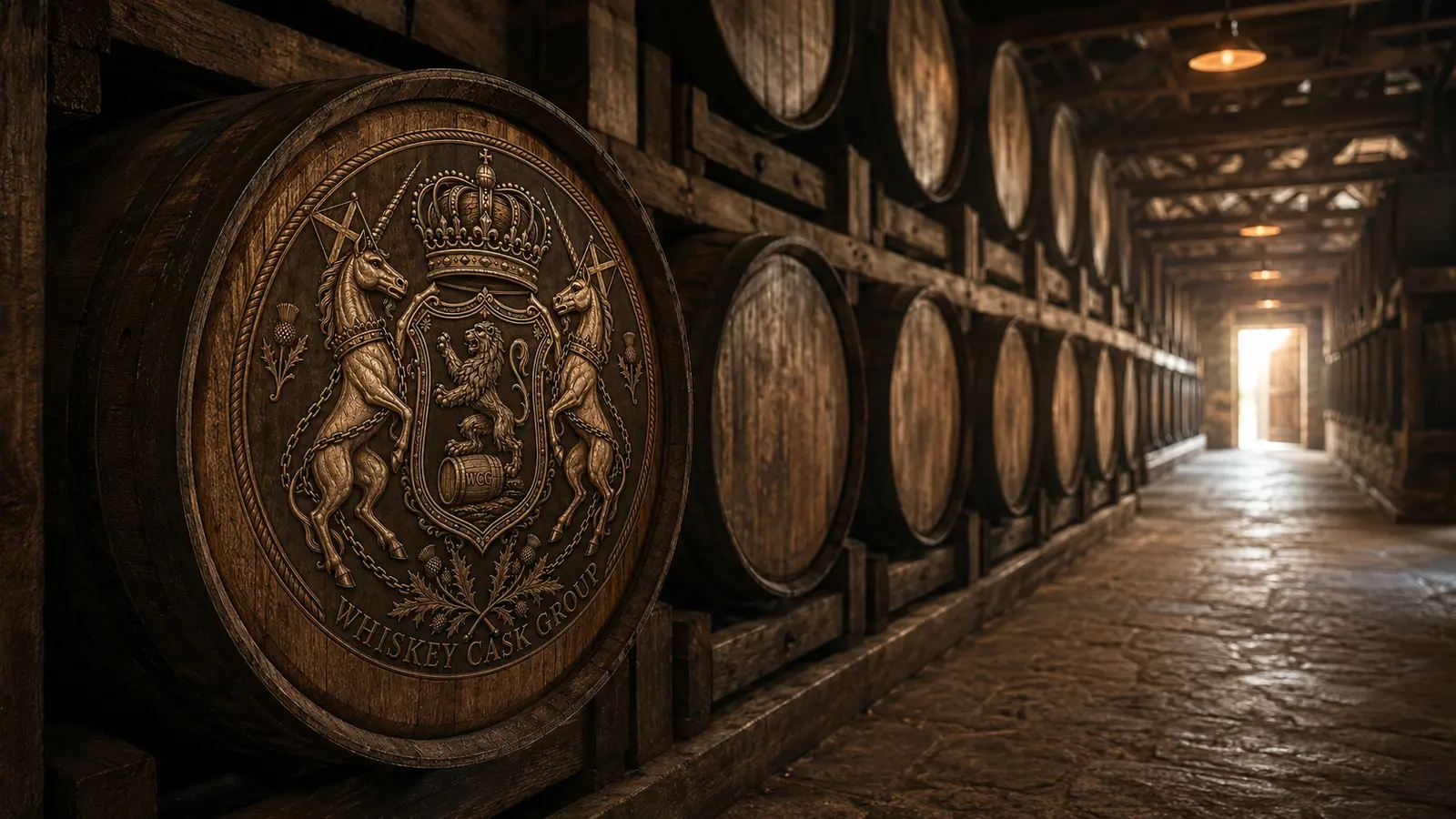 WCG branded cask portfolio — warehouse setting