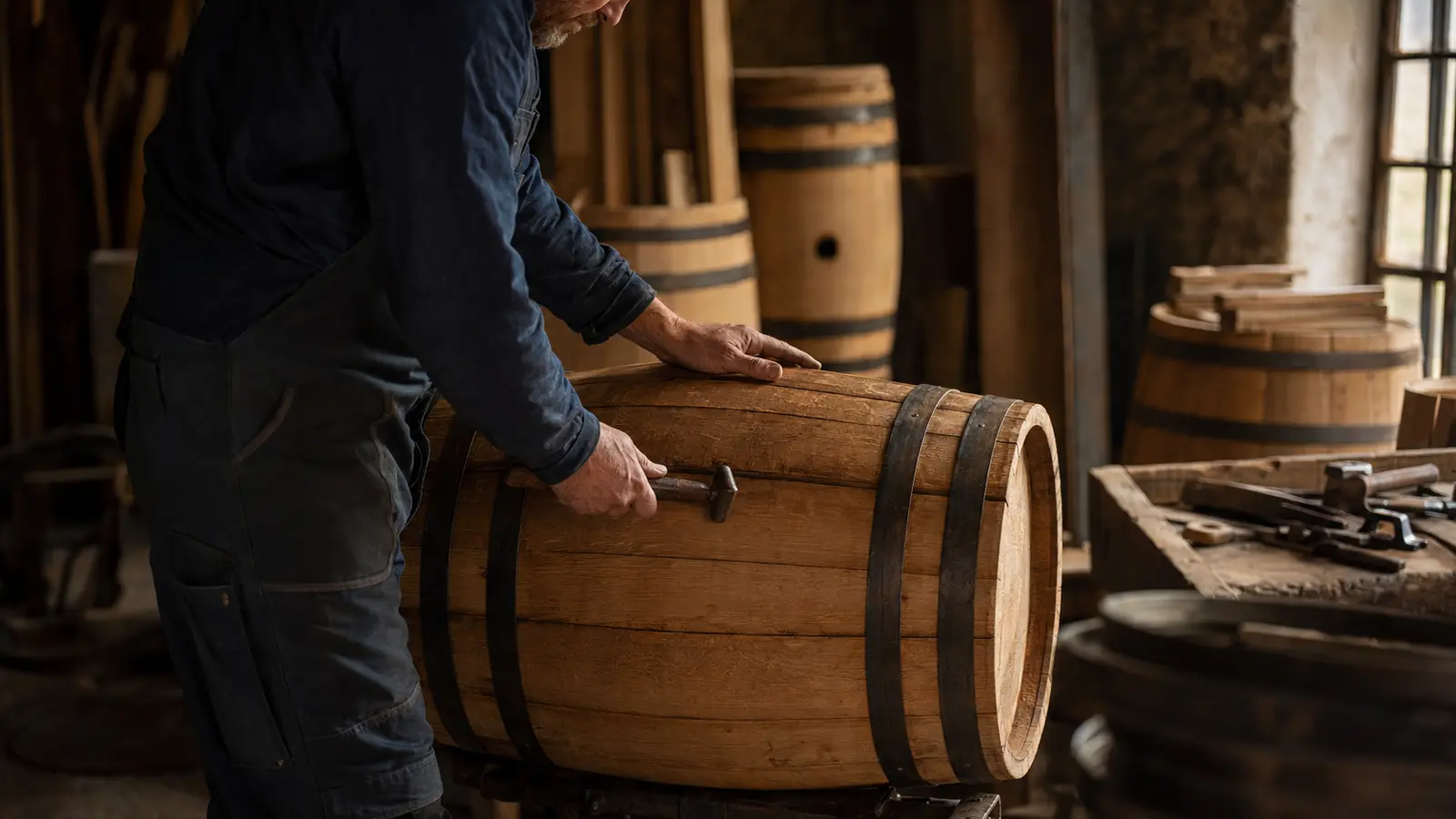 Cooper crafting a Scotch whisky cask